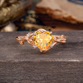 Nature-Inspired 3-Prong Heart-Shaped Citrine Engagement Ring